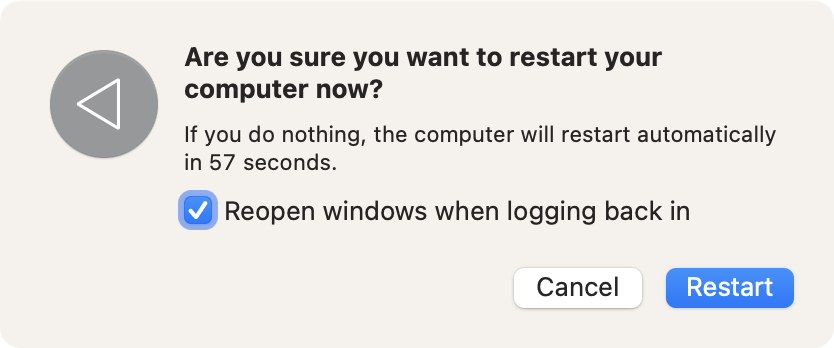 macOS Restart Dialog